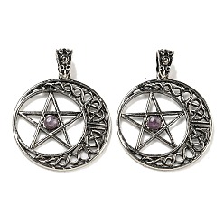 Аметист Подвески из натурального аметиста , Антикварная серебряная стойка с покрытием из сплава с полой луной и подвесками в виде звезд, без свинца и без кадмия, 36x33x4 мм, отверстие : 4x6 мм