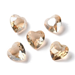 Bisque Transparent Glass Rhinestone Cabochons, Faceted, Heart, Pointed Back, Bisque, 10x10x6mm