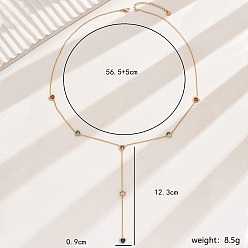 Золотой Y-образное сердце, разноцветные ожерелья-лариаты с кубическим цирконием, золотые, 22.24 дюйм (56.5 см)