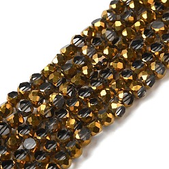 Clear Electroplate Glass Beads Strands, Transparent Color, Half Golden Plated, Faceted, Flat Round, Clear, 4~4.5x3mm, Hole: 1mm, about 70~71pcs/strand, 9.84~10.23 inch(25~26cm)