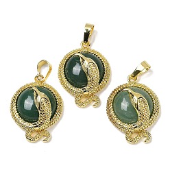 Зеленый Авантюрин Плоские круглые подвески из натурального зеленого авантюрина из латуни, стойки покрытие, без кадмия и без свинца, золотые, 29.5x21.5x9.5~11 мм, отверстие : 7.5x4.5 мм
