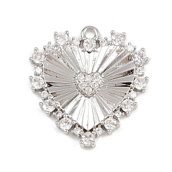 Платина Латунные микро проложить кубического циркония подвески, сердце прелести, стойки покрытие, долговечный, без кадмия и без свинца, платина, 20x19x3 мм, отверстие : 1.4 мм