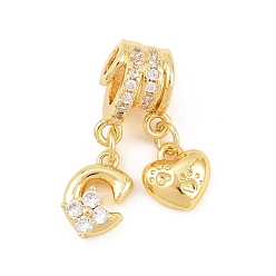 Letter C Латунные микропаве прозрачные подвески с фианитом, сердце прелести, долговечный, стойки покрытие, без кадмия и без свинца, реальный 18 k позолоченный, буква С, 24 мм, отверстия : 3 mm и 4 мм, Сердце: 8.5x8x3.5 mm, Письмо: 11x7x3.5 мм