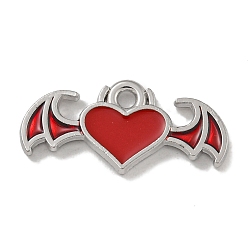 Платина Стойки обшивки сплава эмали подвески, без свинца и без кадмия, сердце с крыльями, платина, 9.5x20x2 мм, отверстие : 1.6 мм