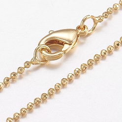 Real 18K Gold Plated Brass Ball Chain Necklaces, with Lobster Claw Clasps, Real 18K Gold Plated, 17.5 inch(44.5cm), 1.2mm