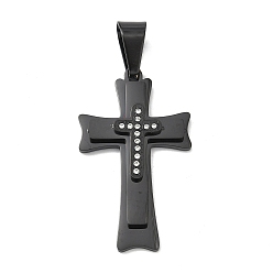 Черный Цвет Металла 304 подвески из нержавеющей стали и страз, крест прелести, с 201 держателями для ледоруба из нержавеющей стали, ионное покрытие (ip), крестик, кристалл, металлический черный , 45x26.5x5.5 мм, отверстие : 10.5x6.5 мм