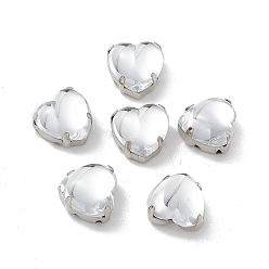 Clear Heart Sew On Rhinestones, Smooth Face Taiwan Acrylic Rhinestone, Multi-Strand Links, with Platinum Tone Brass Prong Settings, Clear, 10x10x7mm, Hole: 1mm