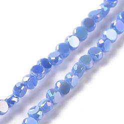 Cornflower Blue Electroplate Glass Beads Strands, AB Color Plated, Faceted, Flat Round, Cornflower Blue, 4.5x3mm, Hole: 1mm, about 145~150pcs/strand, 22.83''(58cm)
