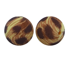 Camel Round with Leopard Print Pattern Food Grade Silicone Beads, Silicone Teething Beads, Camel, 15mm