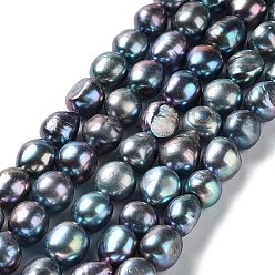 Black Natural Cultured Freshwater Pearl Beads Strands, Two Side Polished, Dyed, Grade 6A+, Black, 9~11x9~10x6~8mm, Hole: 0.6mm, about 37~40pcs/strand, 14.96''(38~39cm)