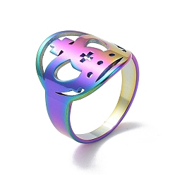 Rainbow Color Ионное покрытие (ip) 201 кольцо из нержавеющей стали с крестообразной головкой, полое широкое кольцо для женщин, Радуга цветов, размер США 6 1/2 (16.9 мм)