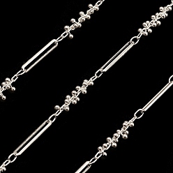 Silver Brass Oval & Round Beaded  Link Chains, Unwelded, with Spool, Silver, 19x3x3mm, 15x2.5x1mm