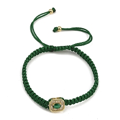 Verde Pulseras rectangulares trenzadas de cuentas con circonitas cúbicas y pavé de latón, pulseras de cuerda de nylon ajustable, larga duración plateado, chapado en rack, dorado, verde, diámetro interior: 2.05~3.15 pulgada (5.2~8 cm)