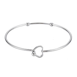 Stainless Steel Color Heart Shape Bangle, Cocktail Love Bangle for Valentine's Day, Stainless Steel Color, Inner Diameter: 2-1/2 inch(6.3cm)