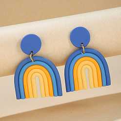 Royal Blue Polymer Clay Arch Dangle Stud Earrings for Women, Royal Blue, 60x40mm