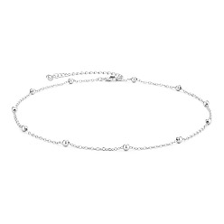 silver Minimalist Metal Beaded Chain Necklace with Diamond-Encrusted Lock, Chic and Versatile