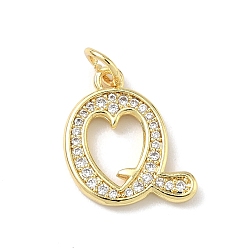 Letter Q Латунные микро проложить кубического циркония подвески, без кадмия и без свинца, долговечный, реальный 18 k позолоченный, с целью перехода в кольце, Буква Q, 15.5x14x2 мм, Перейти кольцо: 5x1 мм, 3 мм внутренним диаметром