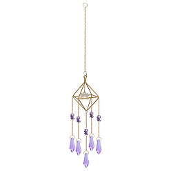 Flower Metal Hanging Ornaments, Glass Tassel Suncatchers Home Garden Decoration, Flower, 400~500mm