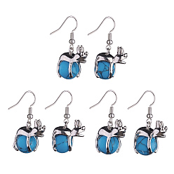 Синтетическая Бирюза Серьги с подвесками из синтетической синей бирюзы в виде лягушки, платиновые латунные украшения для женщин, 37 мм, штифты : 0.6 мм