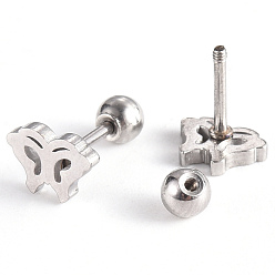 Stainless Steel Color 201 Stainless Steel Barbell Cartilage Earrings, Screw Back Earrings, with 304 Stainless Steel Pins, Butterfly, Stainless Steel Color, 6x8x2mm, Pin: 1mm