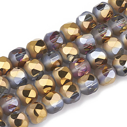 Gold Electroplate Glass Beads Strands, Faceted, Frosted, Round, Gold, 8x8mm, Hole: 1.4mm, about 71pcs/strand, 21.2 inch
