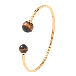 Tiger Eye Ion Plating(IP) 304 Stainless Steel & Tiger Eye Bangles, Cuff Bangles for Women, Round, Inner Diameter: 2.40x1.77 inch(6.1x4.5cm)