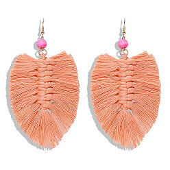 Orange tassel Boho Tassel Earrings with Handmade Knitted Thread and Alloy Accents