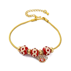 Красный Латуни европейские браслеты, эмалевый бисер, реальный 18 k позолоченный, красные, 7-3/4 дюйм (19.6 см)