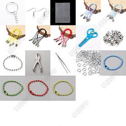 Античный Серебристый & Платиновый Комплекты термоусадочных пленок, с термоусадочной пленкой, железные брелоки, кольца, крючки для сережек и плоскогубцы, ремешки из полиэстера, застежками, цепочки из нержавеющей стали с шариками и пинцеты, старинное серебро и платина, 200x146x0.2 мм