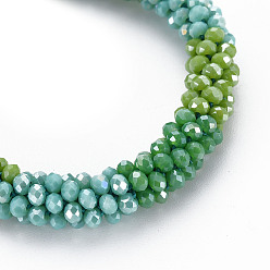 Green Crochet Glass Beads Braided Stretch Bracelet, Women's Nepel Handmade Jewelry, Green, Inner Diameter: 1-5/8 inch(4.2cm)