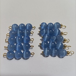 Bleu Bleuet 10pcs 1 set pendentif oeil de chat, 304 têtes de tête en acier inoxydable, épingle à oeil de fer et perles de laiton, bleuet, 30~30.3x8mm, Trou: 2mm, environ 10 pcs / ensemble