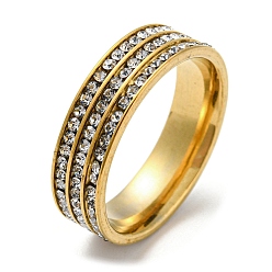 Golden Vacuum 304 Stainless Steel with Rhinestone Wide Band Rings, Golden, US Size 6(16.5mm)