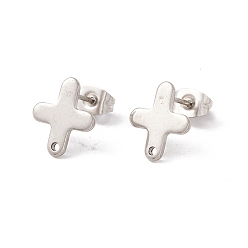 Stainless Steel Color 201 Stainless Steel Stud Earring Findings with Hole, 304 Stainless Steel Pins and Ear Nuts, Cross, Stainless Steel Color, 12x10.5mm, Hole: 1.2mm, Pin: 0.8mm