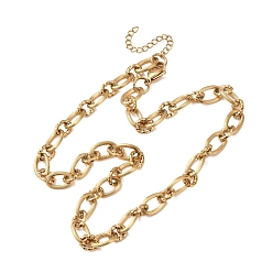 Golden 8MM 304 Stainless Textured Oval Link Chain Necklaces, Ion Plating(IP), Golden, 16.85 inch(42.8cm)
