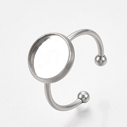 Stainless Steel Color 201 Stainless Steel Cuff Finger Rings Components, Pad Ring Base Settings, Flat Round, Stainless Steel Color, Tray: 12mm, Size 7, 17mm