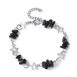 Обсидиан Браслеты из натурального обсидиана, браслеты из сплава со звездочками для женщин, 7-1/2 дюйм (19 см)