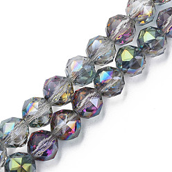 Azul de la Pizarra Oscura Electroplate transparentes cuentas de vidrio hebras, facetados, rondo, azul oscuro de la pizarra, 9.5~10 mm, agujero: 1.4~1.6 mm, sobre 58~60 unidades / cadena, 21.06~21.85 pulgada (53.5~55.5 cm).