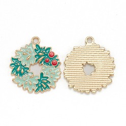 Turquoise Alloy Enamel Pendants, for Christmas, Light Gold, Garland, Turquoise, 29x26x2mm, Hole: 2mm