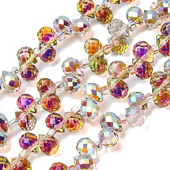 Разноцветный Прозрачные стеклянные бусины гальваническим пряди, граненые, каплевидная капля с просверленным верхом, с полным покрытием цвета радуги, красочный, 8x6~6.5 мм, отверстие : 0.8 мм, около 95 шт / нитка, 50 см