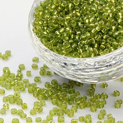 Yellow Green 6/0 Glass Seed Beads, Silver Lined Round Hole, Round, Yellow Green, 6/0, 4mm, Hole: 1.5mm, about 500pcs/50g, 50g/bag, 18bags/2pounds