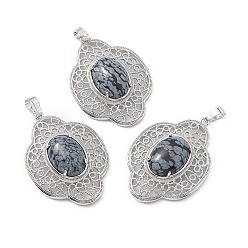 Снежный Обсидиан Естественно снежинка обсидиана подвески, , латунная фурнитура с платиновым покрытием, 44x32x10 мм, отверстие : 8x5 мм