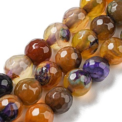 Sienna Natural Agate Beads Strands, Dyed & Heated, Round, Faceted, Sienna, 6mm, Hole: 1mm, about 62pcs/strand, 14.57 inch(37cm)