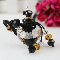 Black Lampwork Heart Perfume Bottle Pendant Necklace with Braided Rope, Essential Oil Vial Necklace with Bead Tassel Charm for Women, Black, 17.72~25.59 inch(45~65cm)