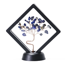 Lapis Lazuli Natural Lapis Lazuli Tree of Life Feng Shui Ornamentss, with Plastic Floating Display Cases, Home Display Decorations, Rhombus, 90x20x90mm