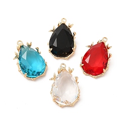 Mixed Color Brass with K9 Glass Pendants, Golden Teardrop Charms, Mixed Color, 23x15x7.5mm, Hole: 1.4mm