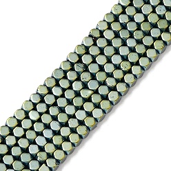 Зеленое Покрытие Гальванические нити из синтетических немагнитных гематитовых бусин, класс AAA, долговечный, граненые, кубические, зеленый покрытием, 2x2x2 мм, отверстие : 0.5 мм, около 198 шт / нитка, 15.75'' (40 см)