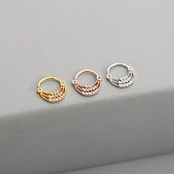 Розовое Золото 316l серьги для хряща из хирургической нержавеющей стали с микропаве из прозрачного кубического циркония, кольца для носа, луна, розовое золото , 6 мм, штифты : 0.8 мм