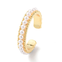 Real 18K Gold Plated Plastic Pearl Beaded Open Cuff Ring, Rack Plating Brass Jewelry for Women, Cadmium Free & Lead Free, Real 18K Gold Plated, Inner Diameter: 19mm