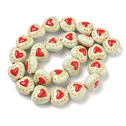 Светло-хаки Фарфоровые эмалированные бусины ручной работы с узором в виде сердечек, сердце, пастельный фарфор, светлый хаки, 15.5x16~16.5x10.5~11 мм, отверстие : 1.8~2 мм