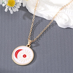 Circular white Stylish Heart and Moon Eye Necklace for Girls - Demon Eye Pendant Jewelry